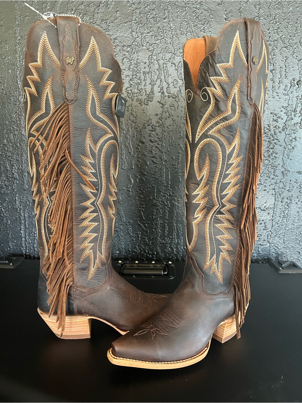 NWT Dan Post Sz 7 Brown Leather Fringe Thigh High Cowboy Boots